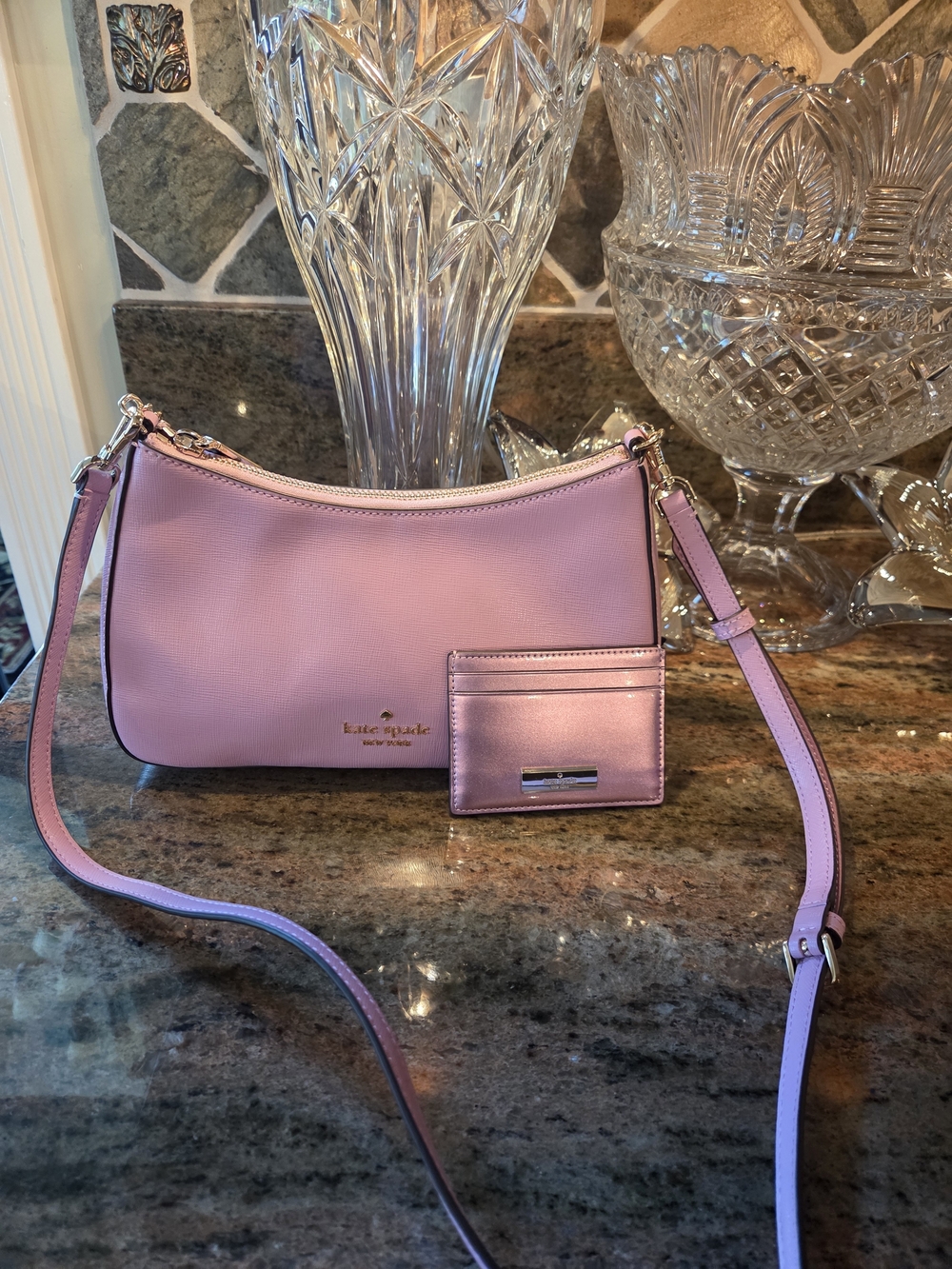Kate Spade Pink-Purple Crossbody Bag with Matching Cardholder